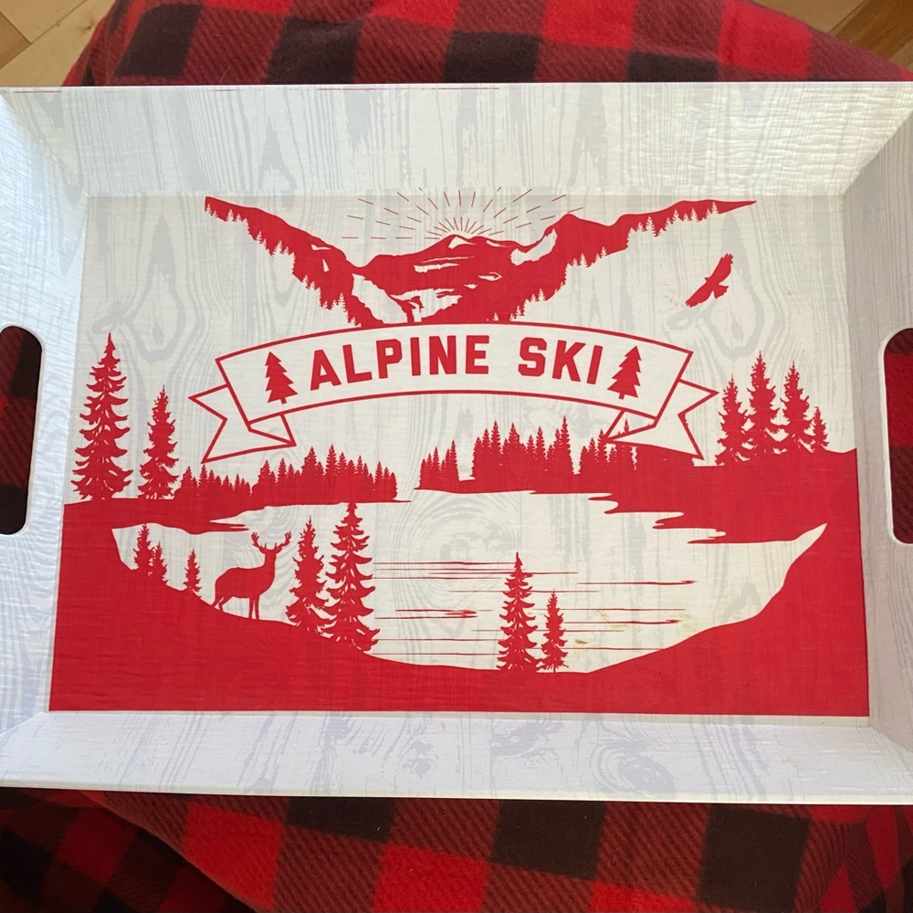 White & Red Melamine Serving Tray